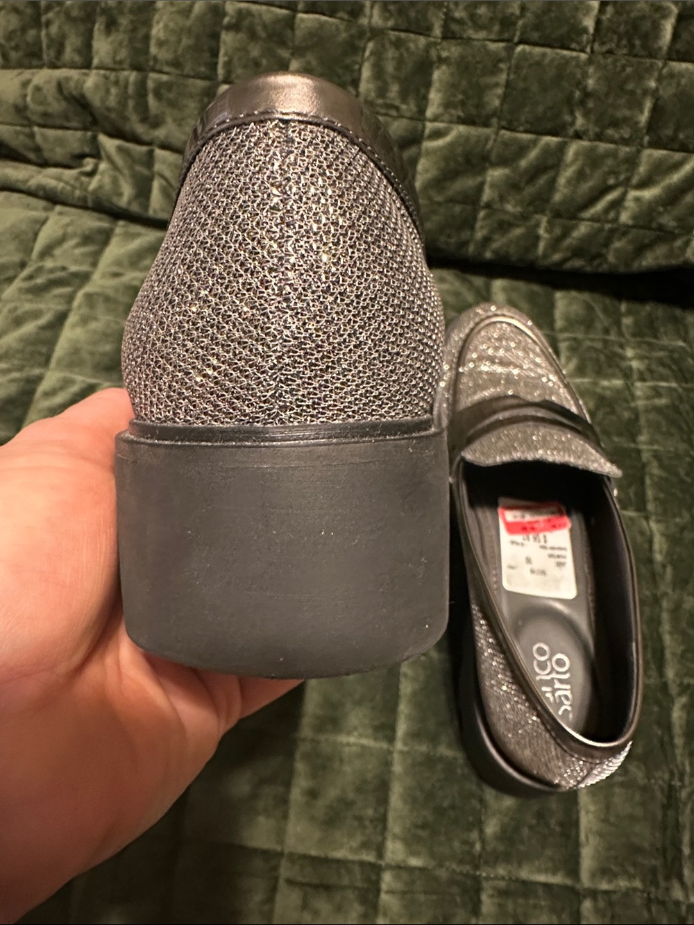 Franco Sarto Silver Metallic Knit Penny Loafers - Picture 10 of 12